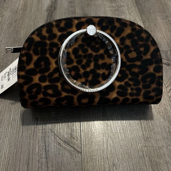 Ted Baker LIONA Leather Leopard Circle Handle Crossbody Black Purse Handbag - Picture 1 of 14